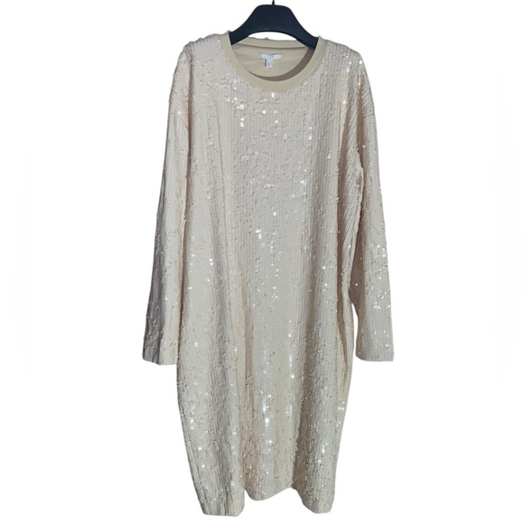 COS Dresses & Skirts - COS Cream Long-Sleeve Oversized Sequined Dress L 12/14/16